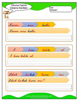 k sesi Grubu Çalışma Sayfaları